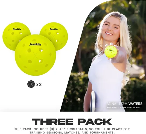 Miniatura 2 de Franklin Sports X-40 pelotas de Pickleball al aire libre - Bola oficial del Pickleball de EE. UU., APP Tour + US Open - Tamaño reglamentario