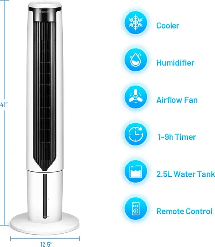Miniatura 6 de COSTWAY Enfriador de aire evaporativo portátil para habitación, enfriador de 41 pulgadas con control remoto, enfriador oscilante de 70° con 4