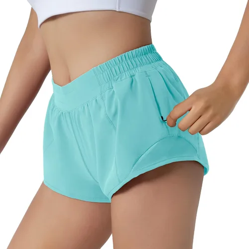 Miniatura 2 de Aurefin Pantalones cortos para correr para mujer de secado rápido ligeros con bolsillo con cremallera