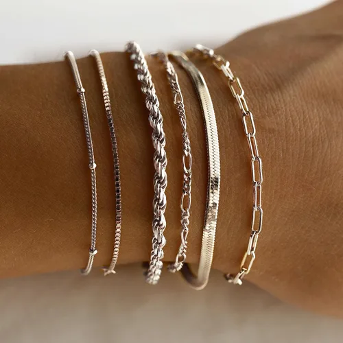 Miniatura 3 de DEARMAY Pulseras de oro para mujer, impermeables, juegos de joyas de oro real de 14 quilates para mujer, modernas, finas, delicadas, apilables