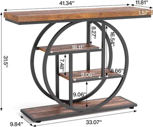 Miniatura 2 de LITTLE TREE Mesa consola, mesa de entrada de 4 niveles, mesa de sofá industrial de 41.3 pulgadas para sala de estar, mesa de pasillo de vestíbulo