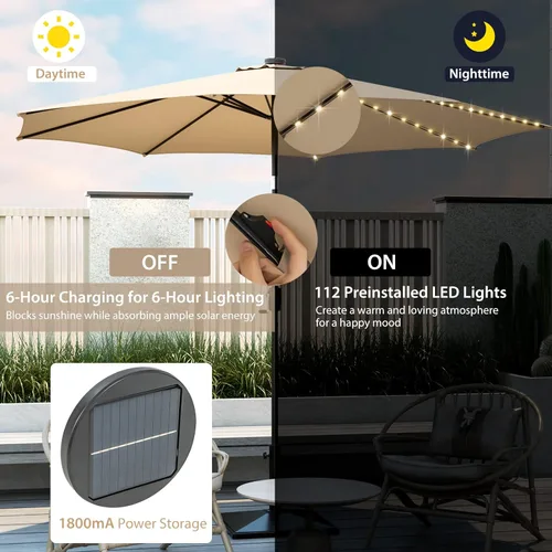 Miniatura 2 de Tangkula Sombrilla solar de 10 pies, patio con 112 luces LED, sombrilla de mercado para mesa al aire libre con mango de elevación de manivela