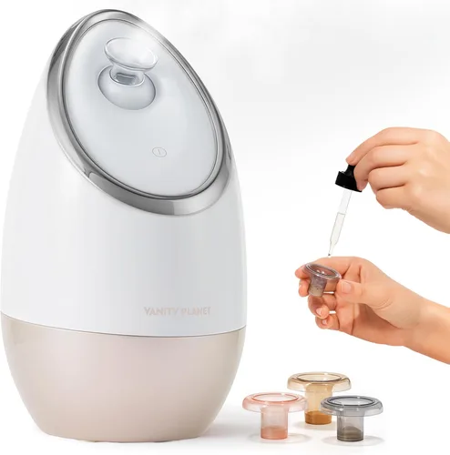 Vanity Planet Aira - Vaporizador facial iónico (beige) – Limpiador de poros que desintoxica, limpia e hidrata – Boquilla ajustable, tanque de agua
