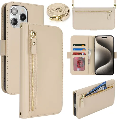 Miniatura 44 de Lipvina Funda tipo cartera para iPhone 12 Pro Max / 13 Pro Max para mujeres, bolsillo con cremallera, funda de teléfono de cuero PU con soporte
