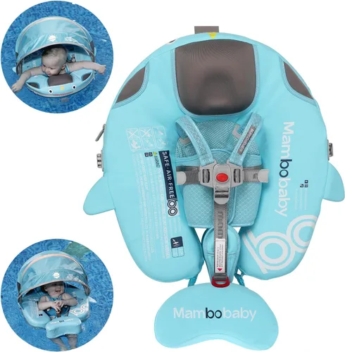 Miniatura 11 de Mambobaby Flotador para bebé con toldo y cola, flotador no inflable para piscina, correa de seguridad ajustable, entrenador de natación para niños