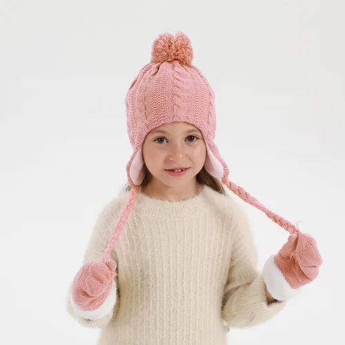 Miniatura 41 de Conjunto de guantes y gorro de invierno para niños, gorro de forro polar cálido, gorro de punto y guantes para niños y niñas