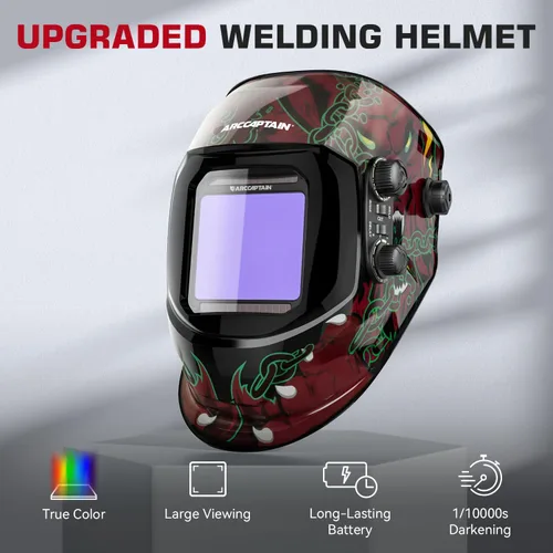 Miniatura 6 de ARCCAPTAIN Casco de Soldadura con Pantalla de Visualización Grande de 3.94"X3.66" Color Verdadero Oscurecimiento Automático Alimentado por Energía