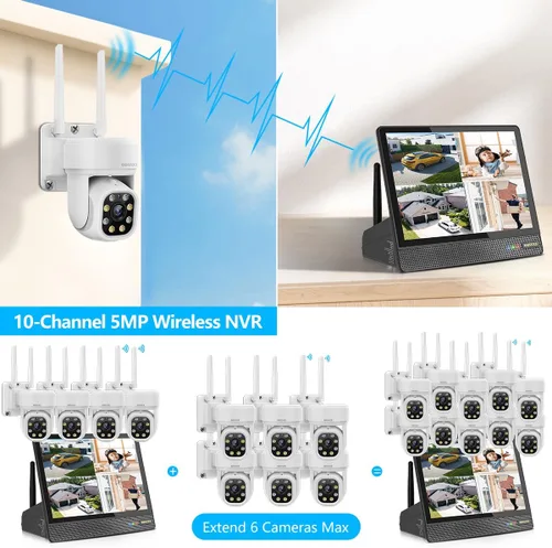 Miniatura 9 de Grabadora NVR inalámbrica de 10 canales solo con monitor IPS de 10 pulgadas, WiFi de doble banda de 5 MP 2.4G/5.8G, compatible con cámaras