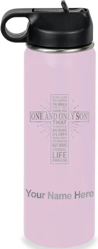 Miniatura 75 de LaserGram Botella de agua personalizada, versículo bíblico John 3-16, acero inoxidable de doble pared aislada al vacío con popote superior, regalo