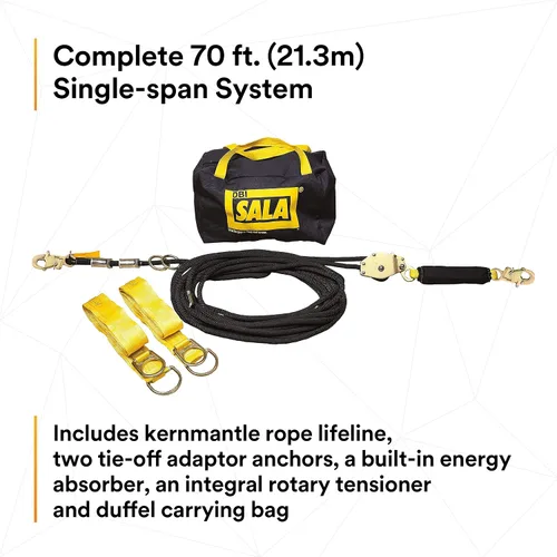 Miniatura 3 de 3M DBI-SALA 7600507 sistema de vida horizontal, cuerda de núcleo de 70 pies con tensor, absorción de energía, dos adaptadores de amarre de 6 pies
