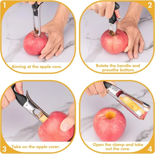 Miniatura 6 de Descorazonador de manzana, herramienta descorazonadora de manzana de acero inoxidable premium, mango ergonómico resistente, fácil de usar y limpiar