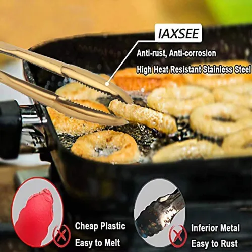Miniatura 2 de Paquete de 2 pinzas de acero inoxidable doradas de 9 pulgadas, antideslizantes y de fácil agarre, clip de bloqueo inteligente, práctico utensilio