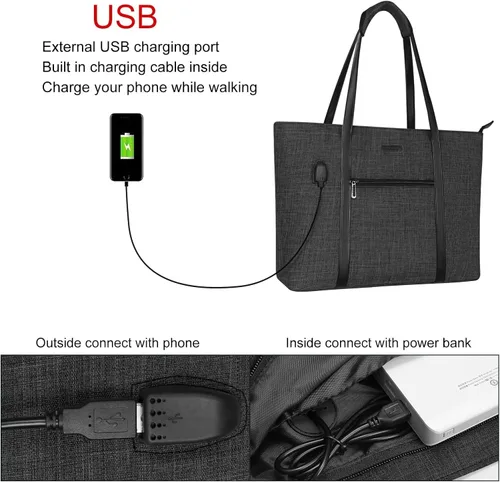 Miniatura 3 de MOSISO Bolsa Tote para Laptop con Puerto USB para Mujeres, Compatible con MacBook, Portátil de 17-17.3 pulgadas y Chromebook, Bolsa de Computadora