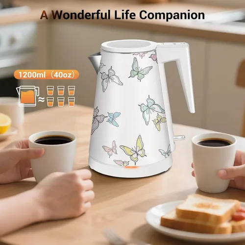 Miniatura 5 de Hervidor de agua interior de acero inoxidable de doble pared de 1.2L, inalámbrico, 1000 W de ebullición rápida con luz LED, cafetera y tetera