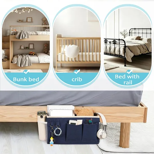 Miniatura 5 de Loghot - Organizador colgante para literas y camas de hospital, para dormitorio, baranda de cama, se pueden colocar lentes, libros, teléfonos 1