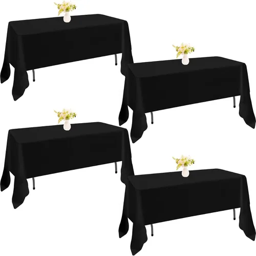 Miniatura 50 de Paquete de 4 manteles rectangulares de poliéster lavables de 60 x 102 pulgadas, color blanco, para mesas de comedor, bodas, bufés, fiestas