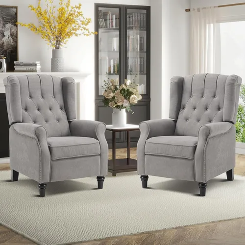Miniatura 10 de EBELLO Silla reclinable con respaldo, sillón de tela con respaldo y decoración de remaches, sillón acentuado de estilo mitad de siglo con respaldo