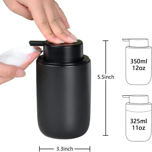 Miniatura 3 de BosilunLife Juego de dispensador de jabón espumoso, dispensador de mano de espuma de cerámica negra, juego de dispensador de jabón de 12 onzas