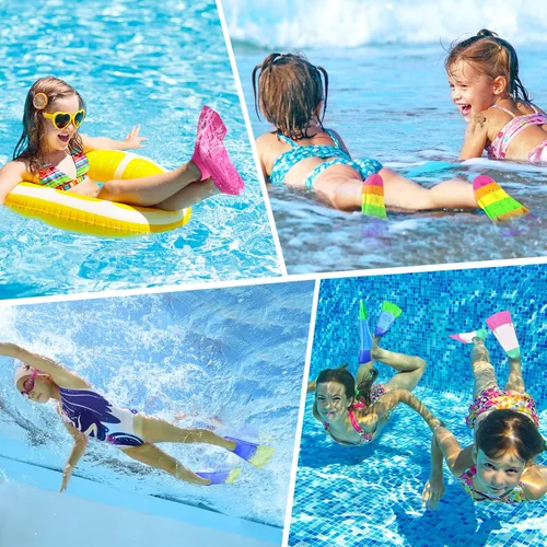 Miniatura 6 de Gintenco Aletas de natación para niños, aletas de entrenamiento de natación para natación, aletas de tamaño de viaje con bolsa de malla, aletas