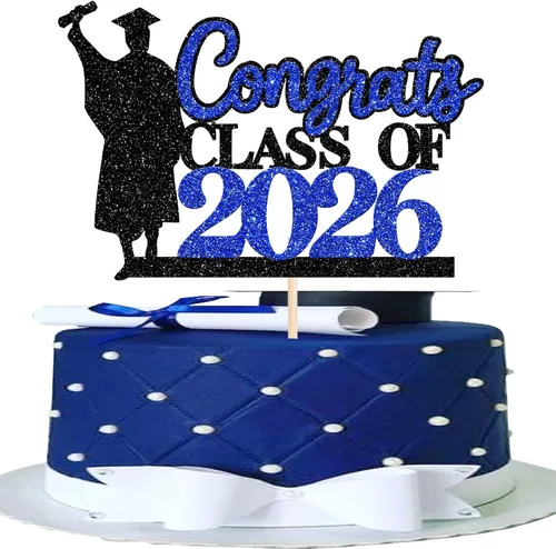 Miniatura 36 de Rsstarxi 1 paquete de decoración de pastel con purpurina para la clase de 2026, decoraciones de graduación 2026, tapa de felicitaciones