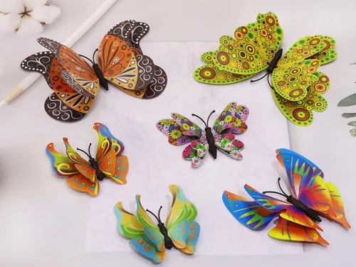 Miniatura 3 de Tupalizy 12 calcomanías de pared de mariposa 3D de alas dobles, calcomanías de bricolaje para decoración de ventanas, refrigerador, dormitorio