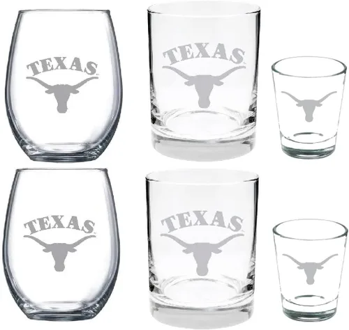 Miniatura 2 de Michigan Wolverines - Juego combinado de 6 piezas de vidrio grabado satinado - Incluye 2 copas de vino, 2 rocas / vasos de whisky y 2 vasos