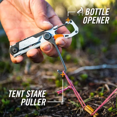 Miniatura 7 de Gerber Gear Stake Out 11 en 1 multiherramienta, hoja de borde liso de 2.2 pulgadas, extractor de estacas de tienda, transporte de mosquetón,