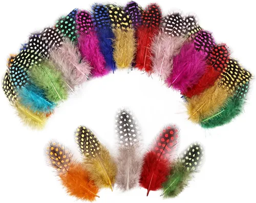 THARAHT 120 plumas naturales pequeñas manchadas a granel de 2 a 3 pulgadas para costura, manualidades, ropa, joyas, sombreros de boda, atrapasueños,
