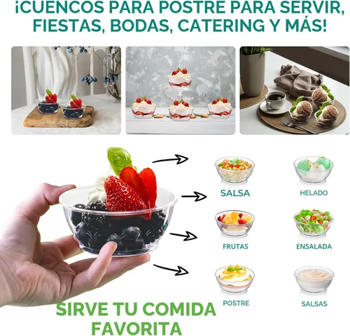 Miniatura 4 de JoyServe Mini cuencos de plástico transparente – A granel paquete de 100 cuencos desechables de plástico duro de primera calidad para postres