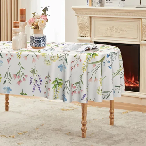 Miniatura 9 de Horaldaily Mantel rectangular de primavera de 52 x 70 pulgadas, diseño de flores silvestres, hierbas florales, elegante, lavable, para fiesta