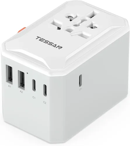 Miniatura 8 de TESSAN Adaptador de viaje universal de 28 W, adaptador de corriente internacional con 3 puertos de carga USB C 2 USB A, adaptador de enchufe mundial