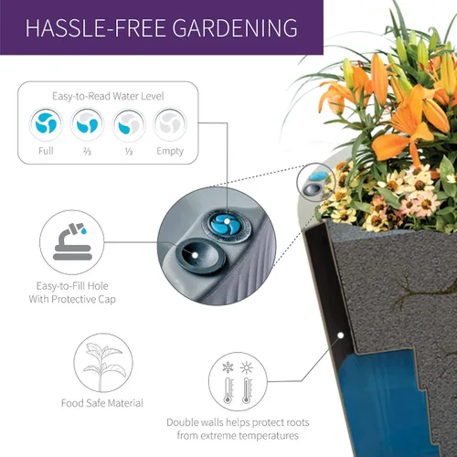 Miniatura 6 de Crescent Garden Maceta de autorriego para interiores y exteriores, negro caviar, 16 pulgadas, Caviar negro