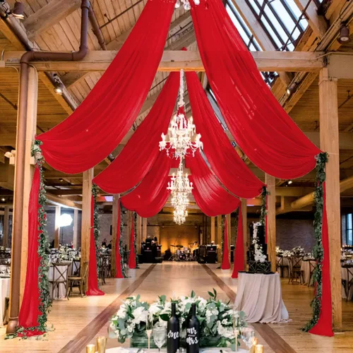 Miniatura 12 de MODFUNS Cortinas de boda para decoración de techo, cortinas de arco de boda azul bebé, 5 x 20 pies, 2 paneles de gasa transparente, cortina de tul