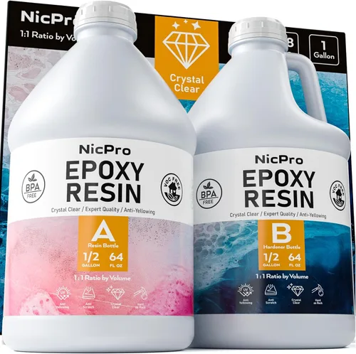 Nicpro Kit de resina epoxi transparente de 1 galón, sin amarillamiento y sin burbujas, resina segura para alimentos para revestimiento y fundición,