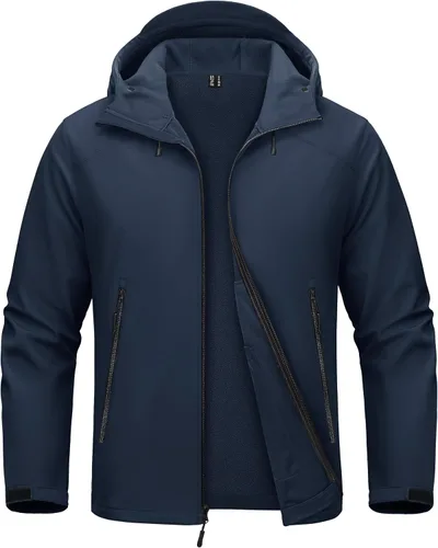 Miniatura 8 de MAGCOMSEN Chaqueta impermeable Softshell para hombre, con forro polar, ligera, con capucha, rompevientos, para invierno, senderismo, táctica