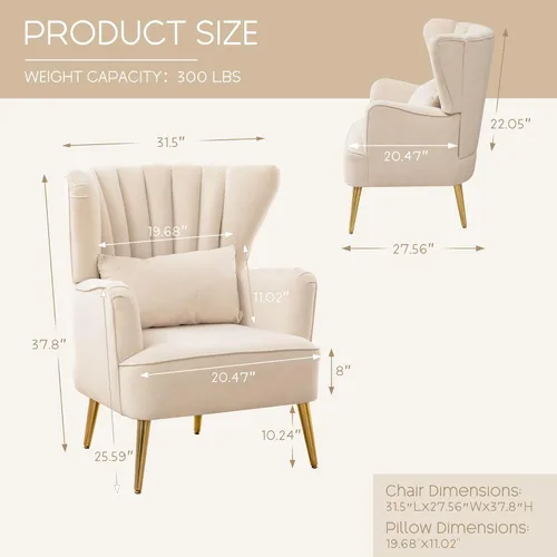 Miniatura 2 de Silla decorativa moderna, cómoda silla con respaldo de alas con almohada tapizada, silla de lectura para dormitorio, sala de estar, espacios
