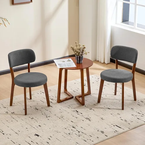 Miniatura 23 de Furniliving Juego de 2 sillas de comedor de madera de roble, silla de cocina tapizada de tela de lino moderna de mediados de siglo, sillas de Beige