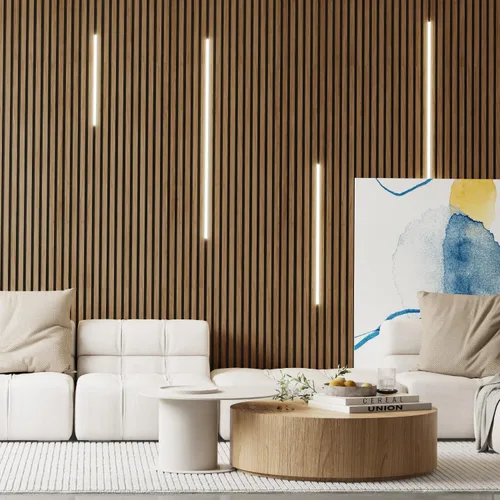 Miniatura 2 de Paneles de pared de madera, paquete de 2 paneles de madera decorativa de 48 x 24 pulgadas, paneles de pared de listones insonorizados (teca)