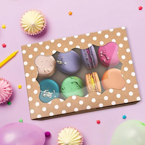 Miniatura 9 de Cajas de Galletas de Lunares - Paquete de 12 - Marrón con Lunares Blancos Caja de Regalo de Panadería con Ventana - para Pasteles, Cupcakes, Fresas