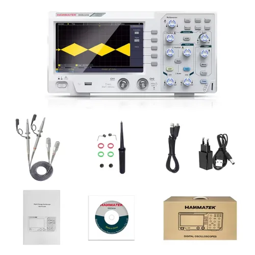 Miniatura 8 de HANMATEK DOS1102 - Osciloscopio digital con 110 MHz de ancho de banda, 2 canales y pantalla de 7 pulgadas / 18 cm, pantalla TFT-LCD, kit