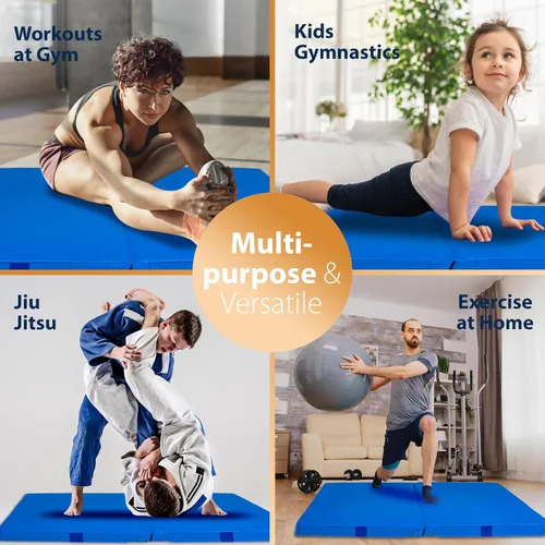 Miniatura 3 de Foamma Colchoneta de gimnasia – 4 pulgadas x 2 pies x 6 pies, almohadilla de aterrizaje plegable azul para niños y adultos, de alta densidad e