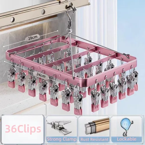 Miniatura 2 de Perchas para pantalones, perchas de secado de ropa, perchas de metal con 36 clips a prueba de viento, gancho plegable para ropa interior para jeans