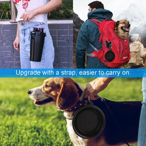 Miniatura 2 de Botella de agua de viaje para perros, cuencos plegables 2 en 1, contenedor de comida para mascotas con cuencos plegables, cuencos de agua portátiles