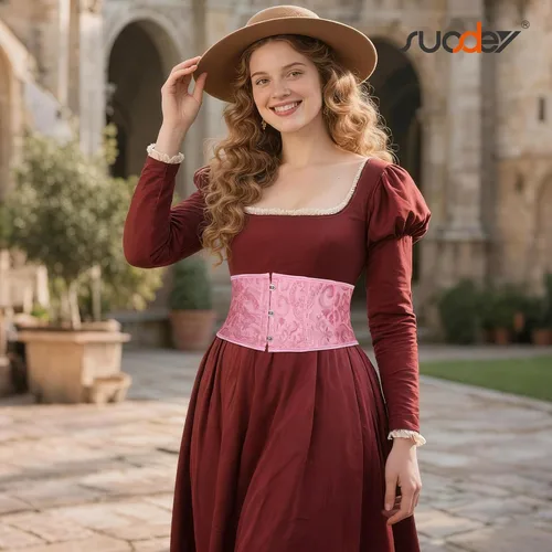 Miniatura 52 de SUOSDEY Cinturón de corsé de jacquard para mujer, corsé pirata steampunk renacentista con cordones y cordones