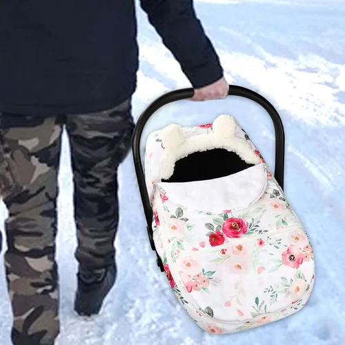 Miniatura 5 de Fundas de asientos de automóvil para bebés de invierno, funda de asiento de automóvil con flores para niñas, funda acogedora y cálida