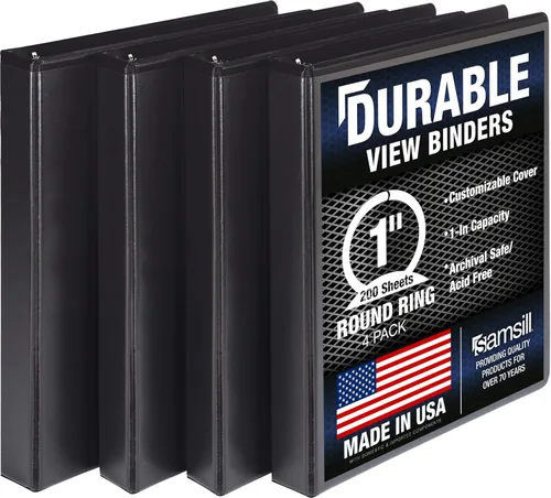Miniatura 22 de Samsill Carpeta duradera de 0.5 pulgadas, fabricada en los Estados Unidos, carpeta transparente personalizable con anillos redondos, color negro