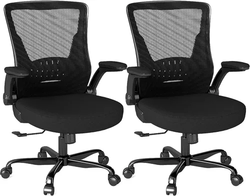 Miniatura 10 de Silla de oficina ergonómica, silla de escritorio de malla con altura ajustable y reposabrazos abatibles, cómoda silla de computadora para largas
