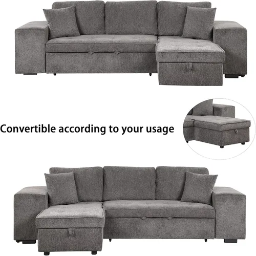 Miniatura 3 de Sofá cama modular de 104 pulgadas con diván convertible de almacenamiento y taburetes para sala de estar, moderno sofá cama extraíble de 3 asientos