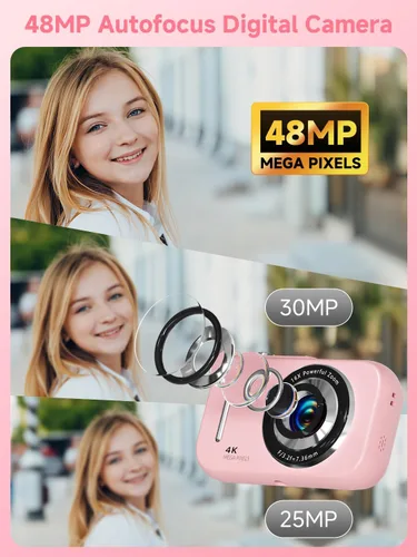 Miniatura 2 de Cámara digital, FHD 4K 48MP Cámara portátil con anti vibración, zoom 16X, cámara digital para adolescentes con belleza, tarjeta de 32 GB, 21