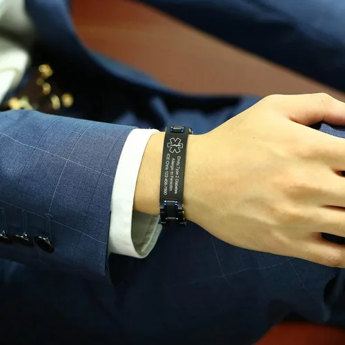 Miniatura 3 de VNOX Pulseras de identificación de alerta médica de emergencia de dos tonos para hombres, esposo, padre